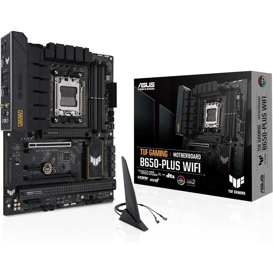 Asus TUF GAMING B650-PLUS WIFI AMD AM5 Motherboard, AM5 Socket For Ryzen 7000-9000 Series, DDR5 Support, PCIe 5.0 M.2, Wi-Fi 6, Two-Way AI Noise Cancelation, ATX Form Factor, Aura Sync RGB