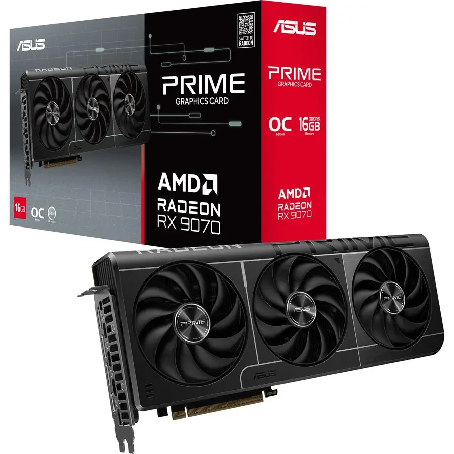 ASUS Prime Radeon RX 9070 16GB GDDR6 OC Edition Graphics Card, PCIe5.0, 3584 Stream Processors, PRIME-RX9070-O16G