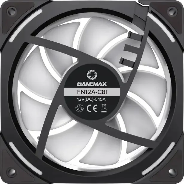 GameMax FN12A-C8I 120mm ARGB PC Case Fan Black Infinity Mirror Center 5V 3pin Aura Sync 800-1600 RPM 4pin PWM High-Performance Quiet Cooling