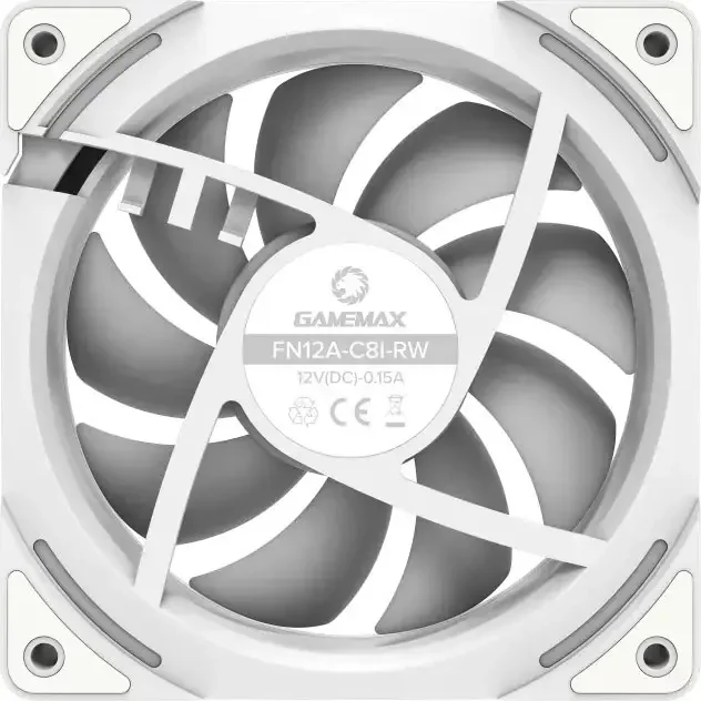 GameMax FN12A-C8I-RW 120mm ARGB PC Case Fan White Reversible Blades Infinity Mirror Center 5V 3pin Aura Sync 800-1600 RPM 4pin PWM