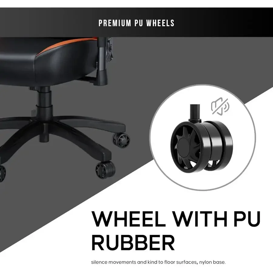 Anda Seat Luna Large Gaming Chair, Ergonomic Reclining Design, PVC Leather, Heavy Duty Neck and Back Support, Rocking Function, Black and Orange | Free Shipping