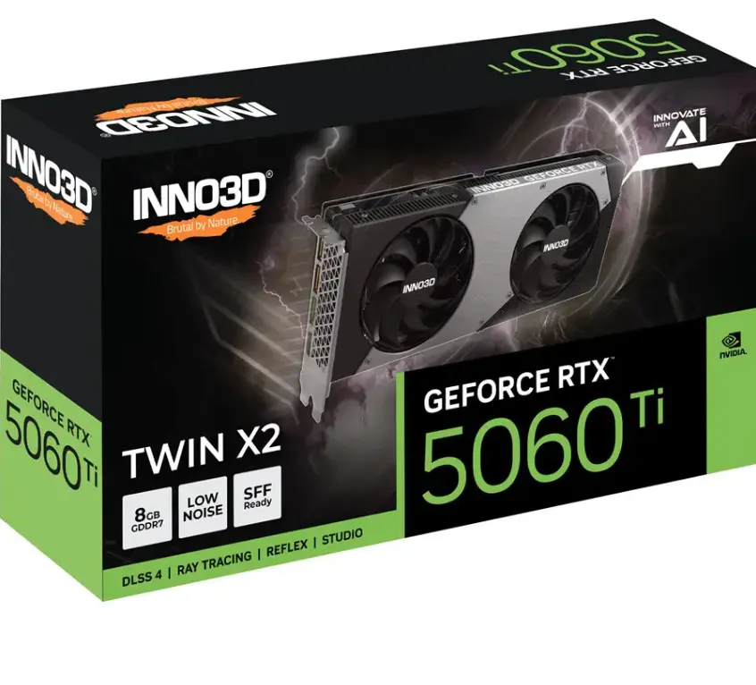 NNO3D GEFORCE RTX 5060 TI 8GB TWIN X2 Video Graphics Card N506T2-08D7-193075N 8GB GDDR7 128-bit, SFF Ready, DLSS 4