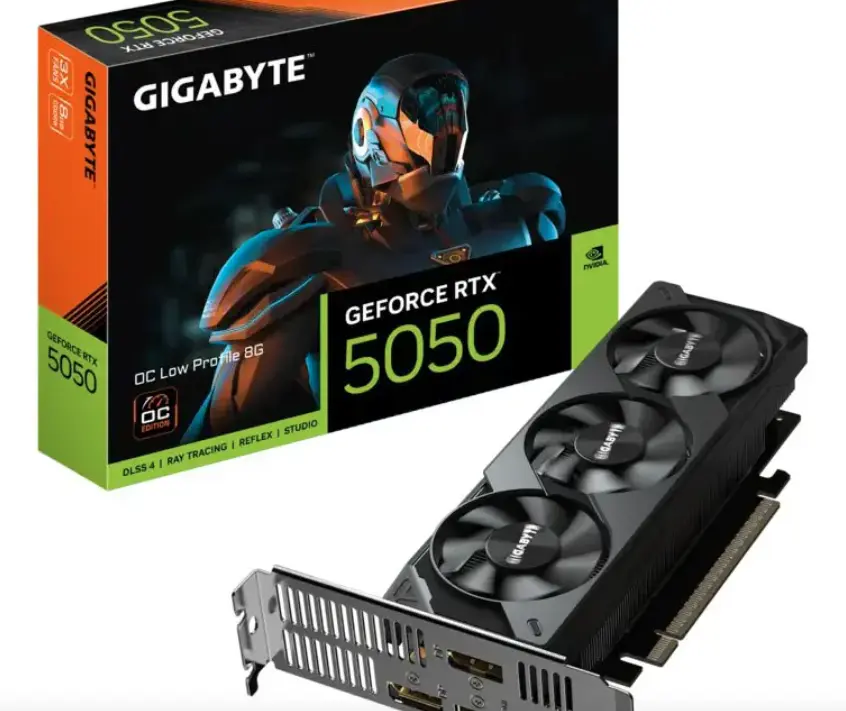 Gigabyte GeForce RTX 5050 OC Low Profile 8G Graphics Card, 8GB GDDR6, 128-Bit, Boost 2587MHz, PCIe 5.0, DLSS 4, Model GV-N5050OC-8GL